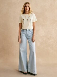 Poéselle T-shirts pour femmes Broderie Casual Floral