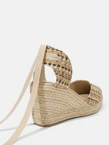 Styleloop 时尚女士帆布厚底坡跟凉鞋，配有性感的交叉绳带，舒适百搭，适合度假/户外穿着，适合圣诞节和新年假期氛围，秋冬季 - 棕色 - 查看 6