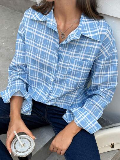 INAWLY Women's Checkered Long Sleeve Casual Blouse, Spring & Autumn Women Shirt