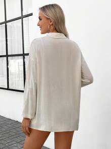 SHEIN LUNE 1 件女式杏色长袖工作衬衫，春季 - 杏色 - 查看 2