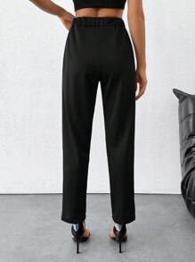 RueChic Women's Solid Slant Pocket Belted Pleated Pants - Black - View 2