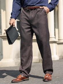 Manfinity Mode Plus Size Solid Color Pocket Straight Casual Pants For Men - Coffee Brown - View 3