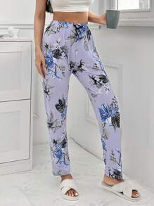 RueChic Women Viscose Floral Pattern Homewear Sleep Bottom - Lilac Purple - View 5