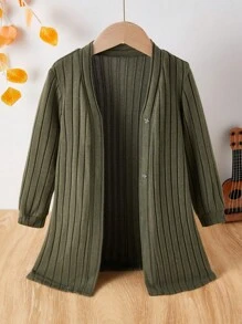 1 件适合秋冬季的年轻女孩休闲纯色轻便夹克 - 軍綠色 - 查看 1