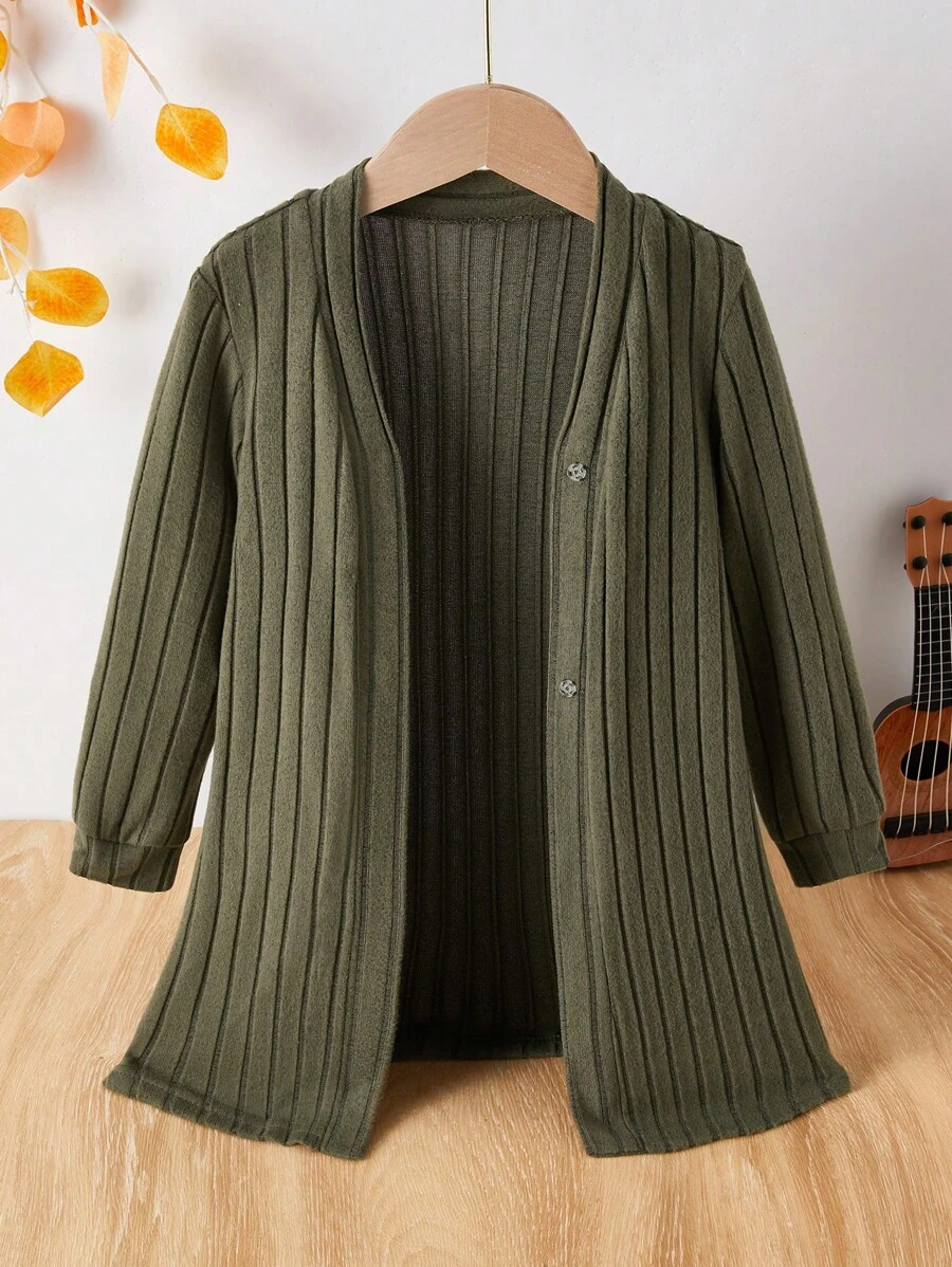 1 件适合秋冬季的年轻女孩休闲纯色轻便夹克 - 軍綠色 - 查看 1