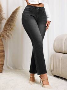 SHEIN LUNE Jeans acampanados con bolsillos para mujer, de estilo casual