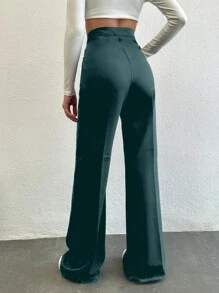 SHEIN Tall 高码女式口袋裤，商务西装裤 - 墨綠色 - 查看 2