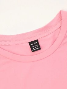 SHEIN LUNE Women's Round Neck Short Sleeve Casual Slogan Print T-Shirt Graphic Tees Women Tops