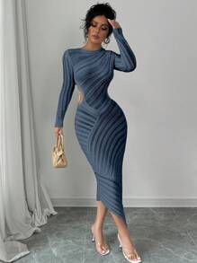 Rafferiza Đầm Bodycon khoét eo thanh lịch thời trang - Màu xanh hải quân - Xem 3
