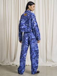 AiiRZ Rave Floral Lasered Denim Zip Up Jacket With Wide Leg Barrel Jeans Two-Piece Co-Ord Set - Blue - View 2