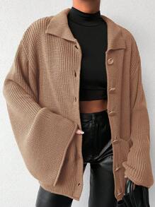 EURMUSE Women's Solid Color Turndown Collar Long Sleeve Front Button Pocket Loose Casual Blouse - Camel - View 3