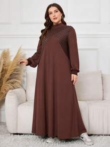 Mulvari Plus Size Casual Striped Patchwork Extra Long Sweatshirt Dress, Autumn Graduation, Back To School Outfits, Graduation, Teacher Outfits For Women, Back To School Pullover Fall Outfit Winter - Multicolor - View 4