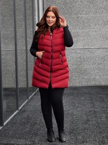 RueChic Plus Size Winter Warm Zip-Up Patchwork Hooded Padded Vest