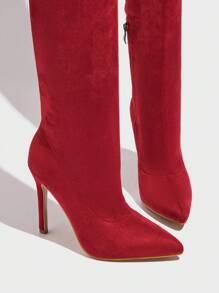 CUCCOO SZL Pointed Toe Slim Heel Thigh High Fashion Boots For Women For Christmas And New Year Holiday Valentines Valentine's Day Spring Shoes - Red - View 5