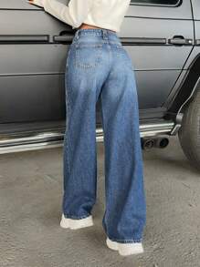 EURMUSE WOMEN WIDE LEG LOW WAIST JEANS - Medium Wash - View 2