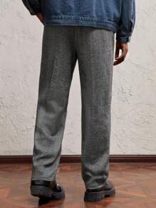 AKNOTIC Party Men's Woven Long Mid-Waist Straight Casual Pants, Suitable For Everyday Wear - Black and White - View 4