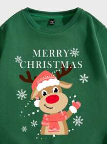 Manfinity Homme Christmas Snowflake & Reindeer Family Print Crew Neck Standard Fit Casual Pullover Sweatshirt, Green