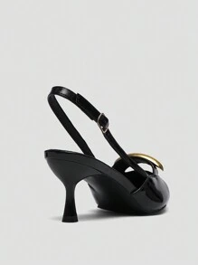 CUCCOO BIZCHIC 女士酒红色蝴蝶结装饰高跟鞋，后跟带设计，适合春季、春假、复活节和圣诞节穿着。 - 黑色 - 查看 3