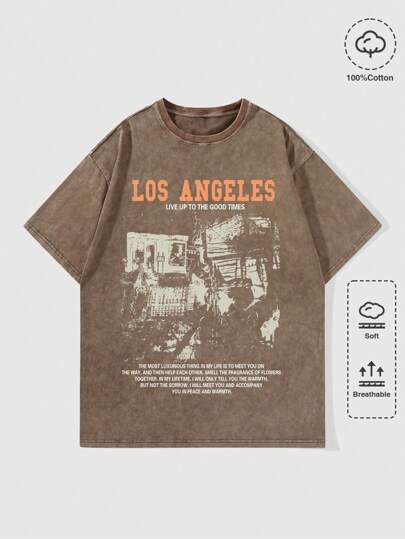 Street Life Camiseta con eslogan impreso para hombres, escuela