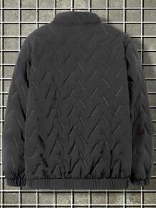 Manfinity Homme Plus Size Men's Solid Color Zipper Collar Fleece Casual Padded Coat, Winter - Dark Grey - View 2