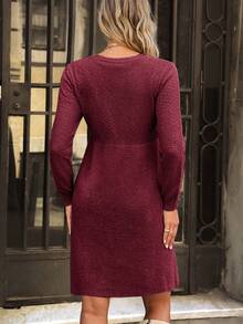 SHEIN Vestido de suéter casual de cuello redondo de unicolor para maternidad - Burdeos - Ver 2