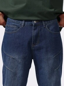 Manfinity Homme 1 pieza Vaqueros rectos de lavado oscuro de diseño minimalista con bolsillo delantero y abotonadura, para hombre, regalos para el esposo o novio