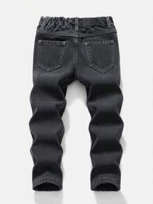 Young Boys Black Thermal Lined Casual Jeans, Comfortable Warmth, Simple Matching - Black - View 2