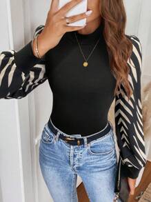 SHEIN LUNE Camiseta de punto ajustada con empalmes, nueva llegada Otoño/Invierno 2024, adecuada para usar como capa o prenda exterior