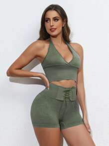 1pc Women Body Shaper Set (Seamless Denim Effect Racerback Soft And Comfortable Skin-Friendly Camisole + Seamless Denim Effect High Stretch Soft And Comfortable Skin-Friendly Shaping Boy Shorts)