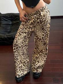 SHEIN ICON Low-Waist Leopard Cheetah Print Wide-Leg Y2K Comfy Baggy Pants