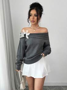 Elenzga Suéter informal de mujer con hombros descubiertos y estampado floral