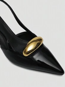 CUCCOO BIZCHIC 女士酒红色蝴蝶结装饰高跟鞋，后跟带设计，适合春季、春假、复活节和圣诞节穿着。 - 黑色 - 查看 5