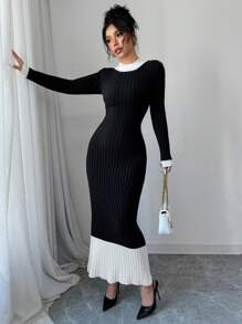 Elenzga Elegant Knitted Women Dress, Slim Fit Knee Length, New Autumn Winter Stylish Fall Cloth For Women - Multicolor - View 3