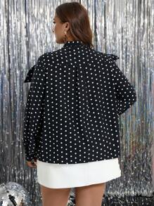 SHEIN Clasi Plus Size Polka Dot Print Tie Neck Long Sleeve Blouse