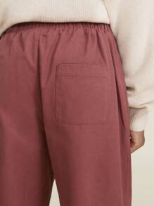 SHEIN Tween Boy Red Casual Everyday Pleated Relaxed Straight Leg Trousers, Autumn/Winter - Brown - View 6