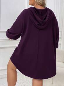 SHEIN CURVE+ Women Plus Size Casual Sports Loose Fit Hooded Sweatshirt Dress With Arched Hem, Autumn/Winter Fall