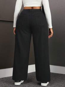 Quần Jeans Ống Đứng Dáng Rộng Túi Trơn Size Lớn - màu đen - Xem 2