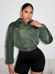 Zolique Army Green Patchwork Plush Padded Padded Coat For Ladies, Winter Clothes - Army Green - View 1