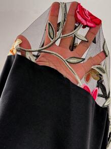 SHEIN Clasi Women's Autumn/Winter Embroidered Patchwork Slim Fit Base Layer T-Shirt Fall Cloth For Women - Black - View 5