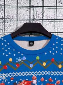 Manfinity Men's Christmas Cartoon Geometric Print Crew Neck Sweatshirt - Royal Blue - View 4