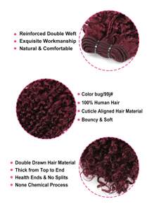 12A Grade Burgundy 99J# Color Double Drawn Pixie Curl Hair Weave Bundles One Donor Unprocessed Virgin Human Hair Bundles Full End - SBUG/99J - View 4
