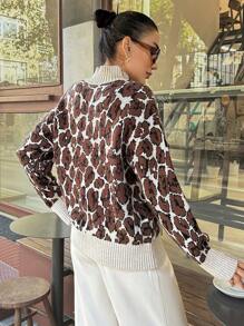 RueChic Women Round Neck Soft Touch Warm Leopard Print Sweater Pullover - Brown - View 4