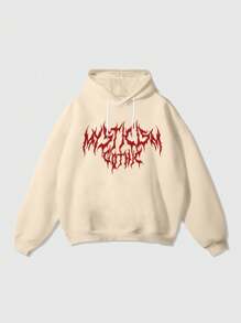 ROMWE MEN Street Life Men's Letter & Graphic Printed Casual Hooded Long Sleeve Sweatshirt