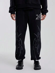 Musero Pantalones de chándal con puños de estilo universitario gótico para hombres