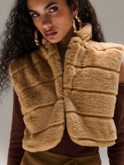 SHEIN Unity Solid Color Faux Fur Vest Coat Teddy Coat Winter