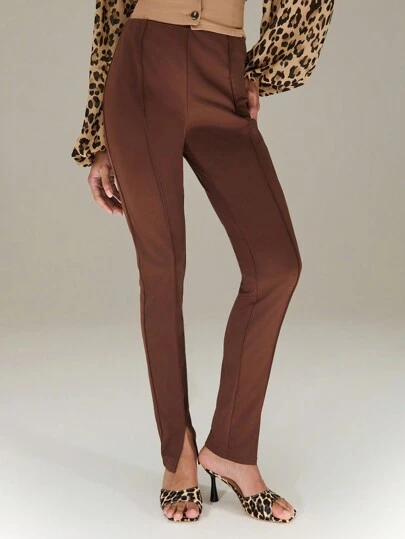 SHEIN Unity Solid Colour Pintuck Front Trousers With Split Hem New Year Fall Cloth For Women