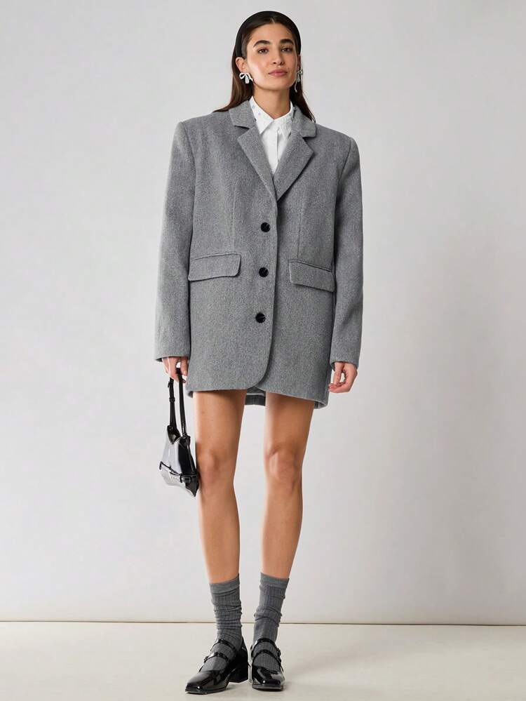 New Autumn Winter Products,Women's Solid Color Lapel Long Sleeve Single Breasted Elegant  Oversized Blazer, Autumn Winter,Fall Winter Women's Clothing,Fall Women Outfits,Cold Weather Clothes,Winter Women Coat,Winter Clothes,Christmas Women Clothes