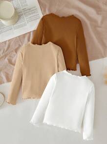 SHEIN LMoss Kids 3 pièces Hauts élastiqués à volants avec motif de cœur adorable pour bébé fille, pour l'automne/l'hiver