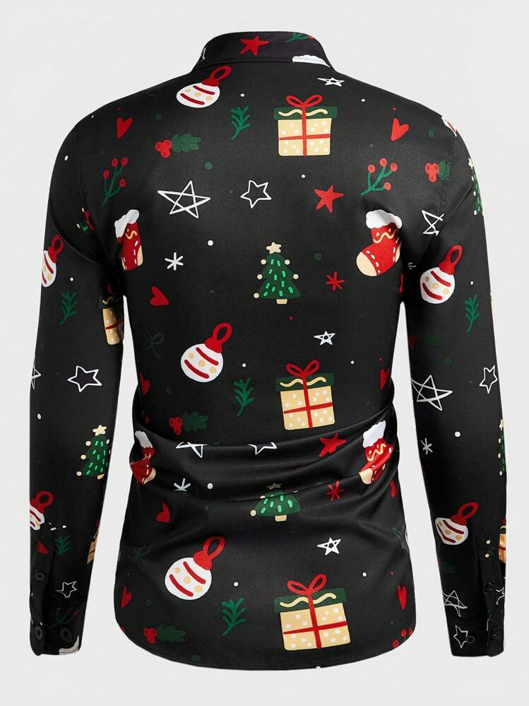 Chemise Homme Rouge Imprimé Père Noël 3D - Manches Longues Fitness Coton Décontractée