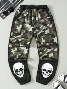 Tween Boys' Fashion Camo Patchwork Print Casual Sweatpants, Outdoor Streetwear, Autumn/Winter